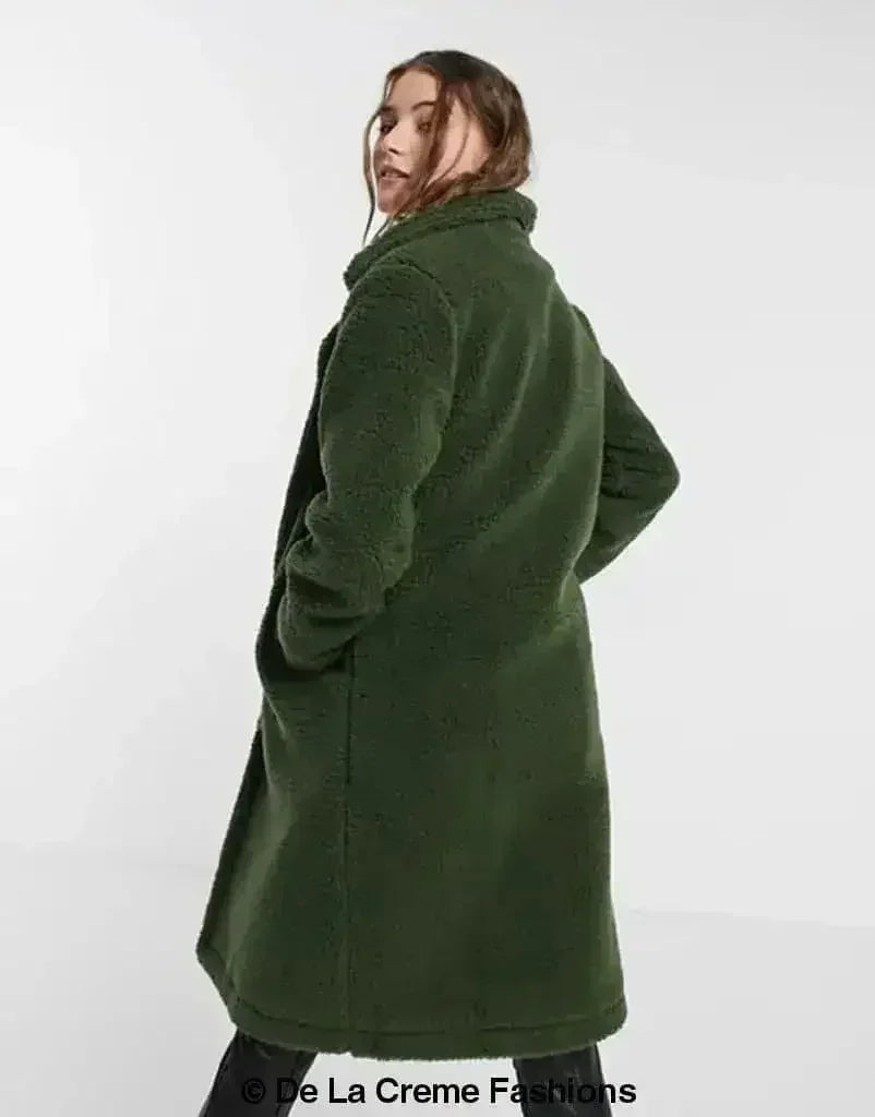 Manteau long Jackie style Teddy en imitation peau de mouton, coupe droite à double boutonnage