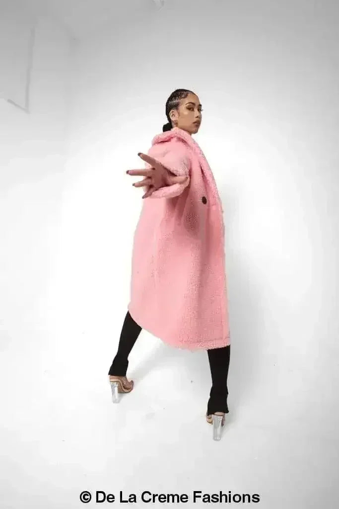 Manteau long Jackie style Teddy en imitation peau de mouton, coupe droite à double boutonnage