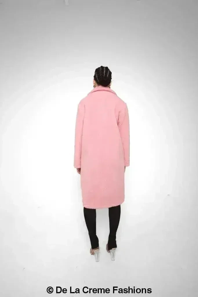 Manteau long Jackie style Teddy en imitation peau de mouton, coupe droite à double boutonnage