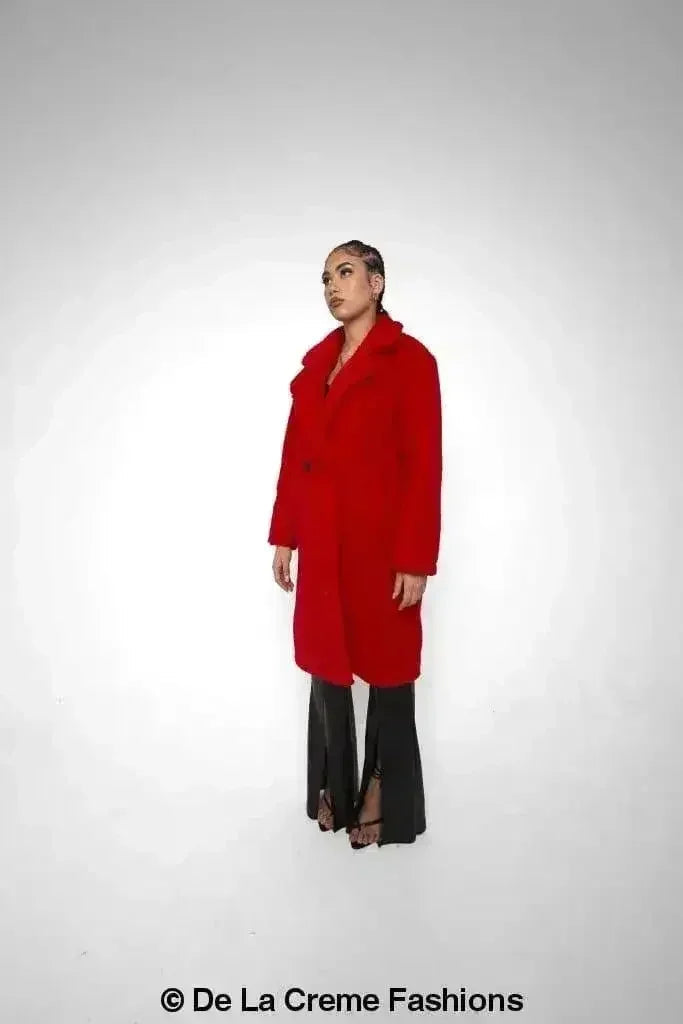 Manteau long Jackie style Teddy en imitation peau de mouton, coupe droite à double boutonnage