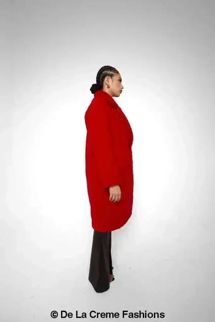 Manteau long Jackie style Teddy en imitation peau de mouton, coupe droite à double boutonnage