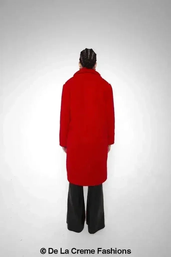 Manteau long Jackie style Teddy en imitation peau de mouton, coupe droite à double boutonnage