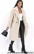 Manteau long Jackie style Teddy en imitation peau de mouton, coupe droite à double boutonnage