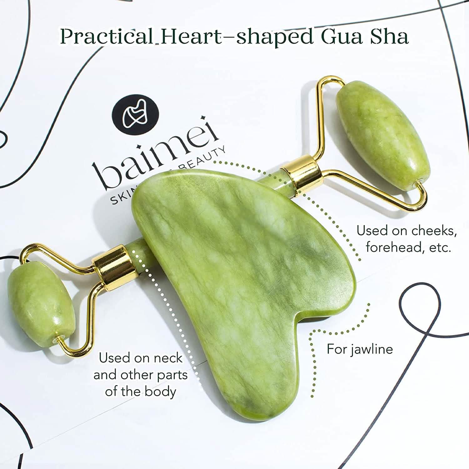 Coffret Jade Roller et Gua Sha Outils de Beauté pour le Visage Masseur Visage et Peau