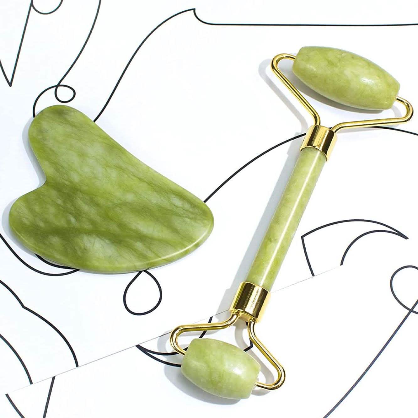 Coffret Jade Roller et Gua Sha Outils de Beauté pour le Visage Masseur Visage et Peau