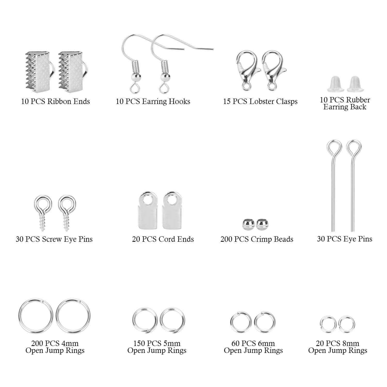 Kit de Matériel de Fabrication de Bijoux Pinces Fermoirs Rubans Tiges à Œillets Crochets de Boucles d'Oreilles pour Bricolage