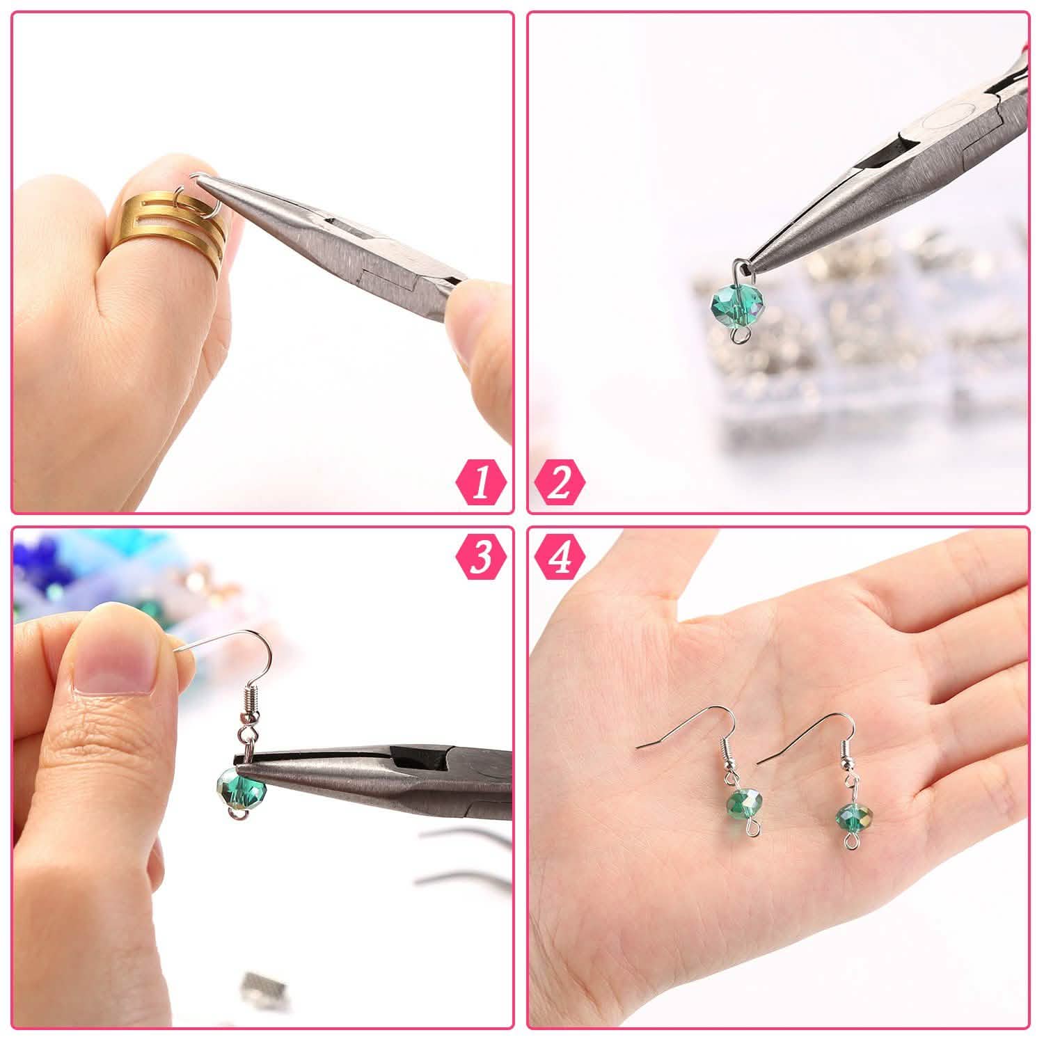 Kit de Matériel de Fabrication de Bijoux Pinces Fermoirs Rubans Tiges à Œillets Crochets de Boucles d'Oreilles pour Bricolage