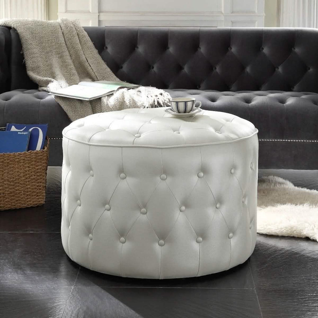 Jimmy Ottoman Pouf rond rembourré en cuir PU capitonné