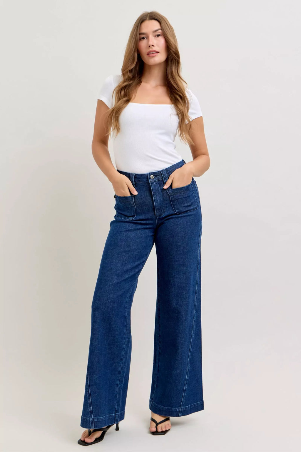 Jeans larges rétro taille haute Judy Blue avec poches plaquées et coutures torsadées