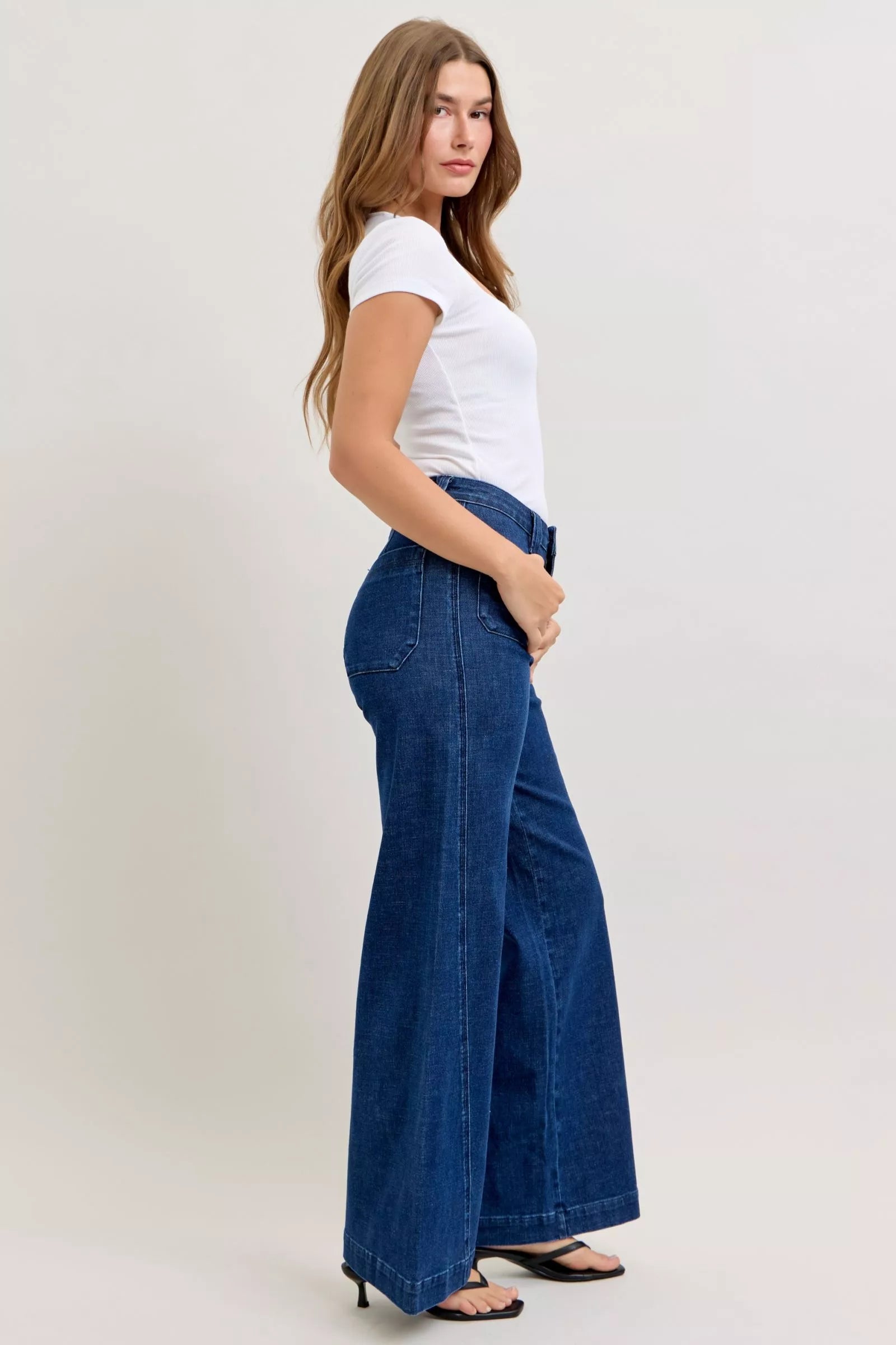 Jeans larges rétro taille haute Judy Blue avec poches plaquées et coutures torsadées
