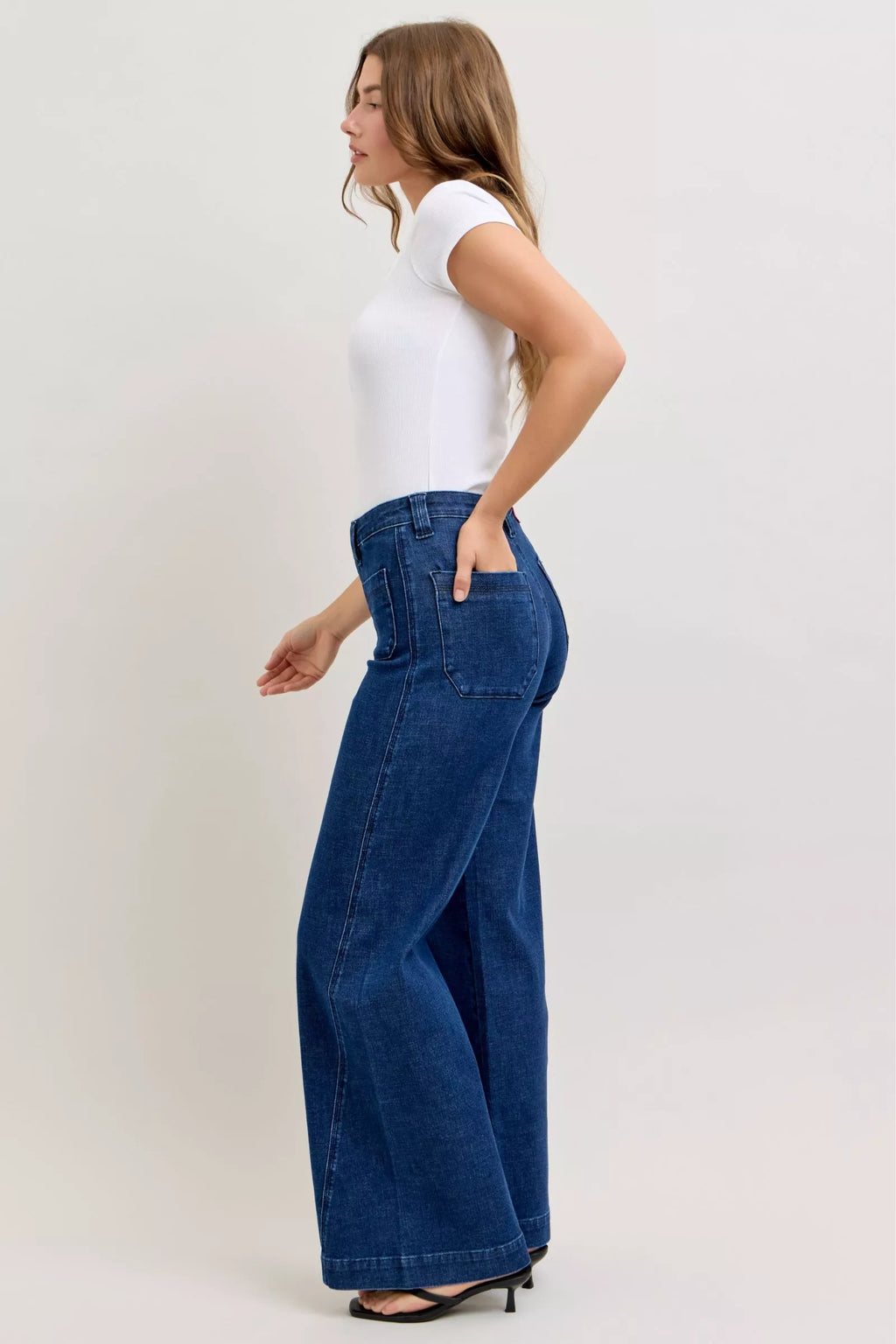 Jeans larges rétro taille haute Judy Blue avec poches plaquées et coutures torsadées