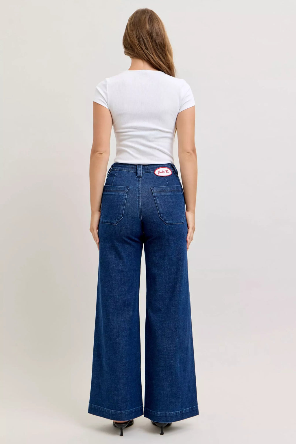 Jeans larges rétro taille haute Judy Blue avec poches plaquées et coutures torsadées
