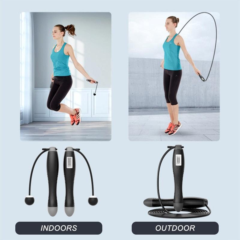 Corde à sauter avec compteur, corde à sauter numérique réglable avec compteur LCD, cordes à sauter numériques, réglage du poids, des calories et du temps, avec rappel sonore, cordes à sauter pour le fitness, l'exercice et la salle de sport.