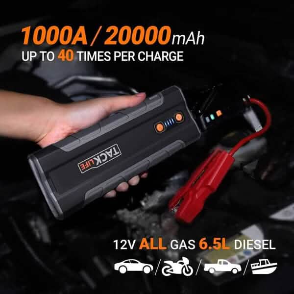 Démarreur portable 1000A en pointe 20000mAh 12V pour voiture Noir T8 MAX