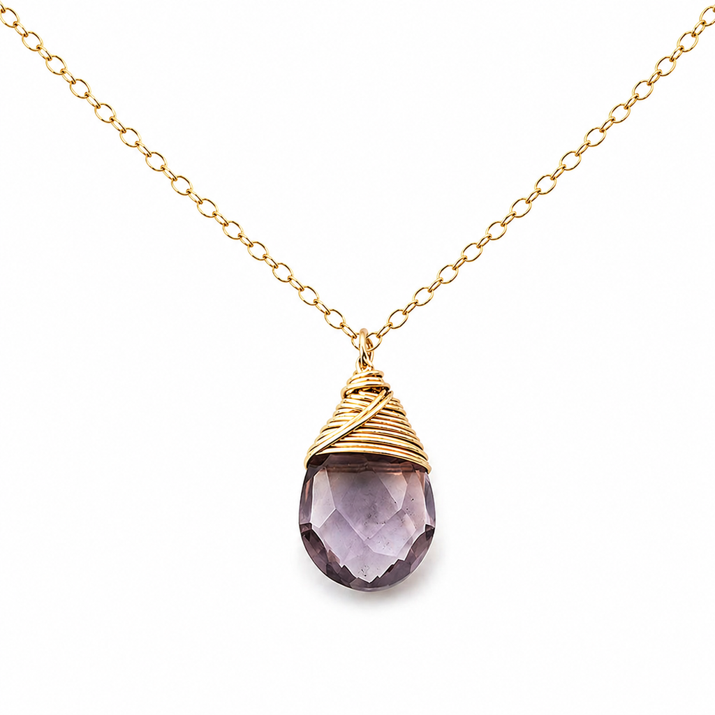 Collier Améthyste Claire Pierre de Naissance de Juin – Pendentif en Or Rempli 14 carats – Bijoux en Pierre Précieuse – Cadeau pour Femme