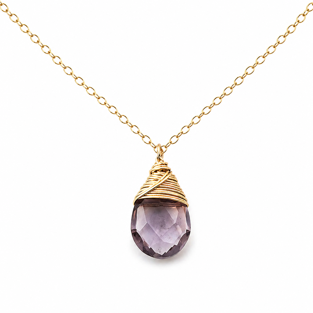 Collier Améthyste Claire Pierre de Naissance de Juin – Pendentif en Or Rempli 14 carats – Bijoux en Pierre Précieuse – Cadeau pour Femme