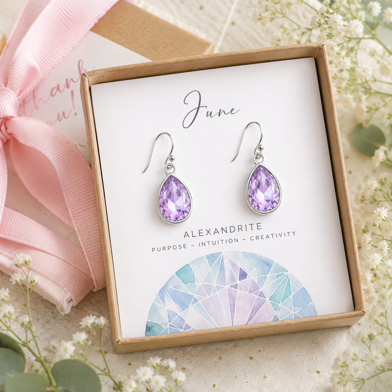 Boucles d'oreilles pierre de naissance de juin - Boucles d'oreilles goutte en cristal