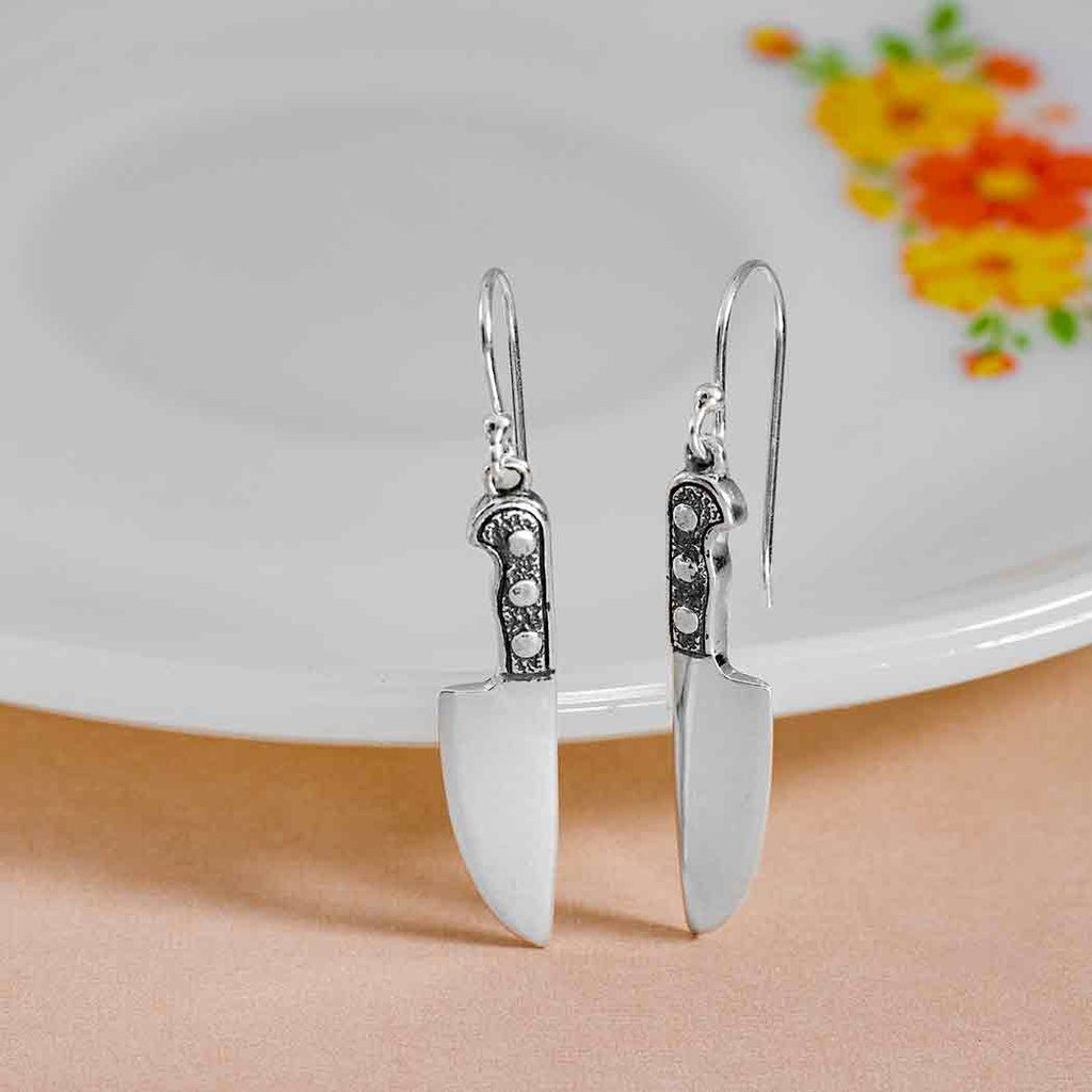 Boucles d'oreilles pendantes en argent sterling couteau de cuisine – Bijoux fantaisie faits main audacieux