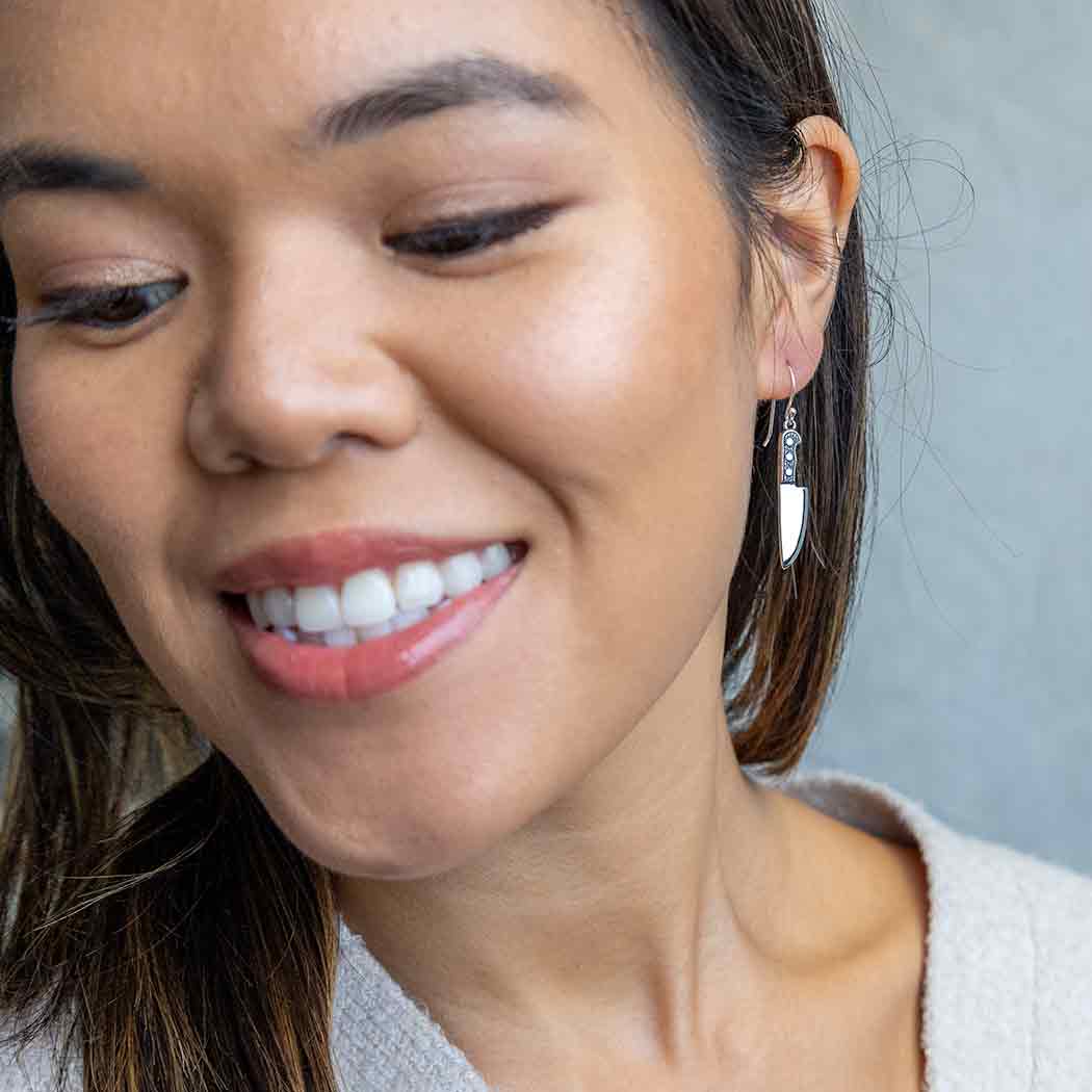 Boucles d'oreilles pendantes en argent sterling couteau de cuisine – Bijoux fantaisie faits main audacieux