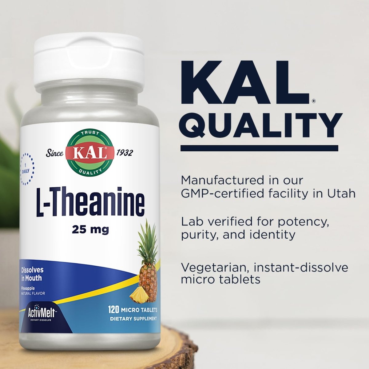 KAL L-Theanine ActivMelt 25mg Pineapple 120 Micro Tablets PN