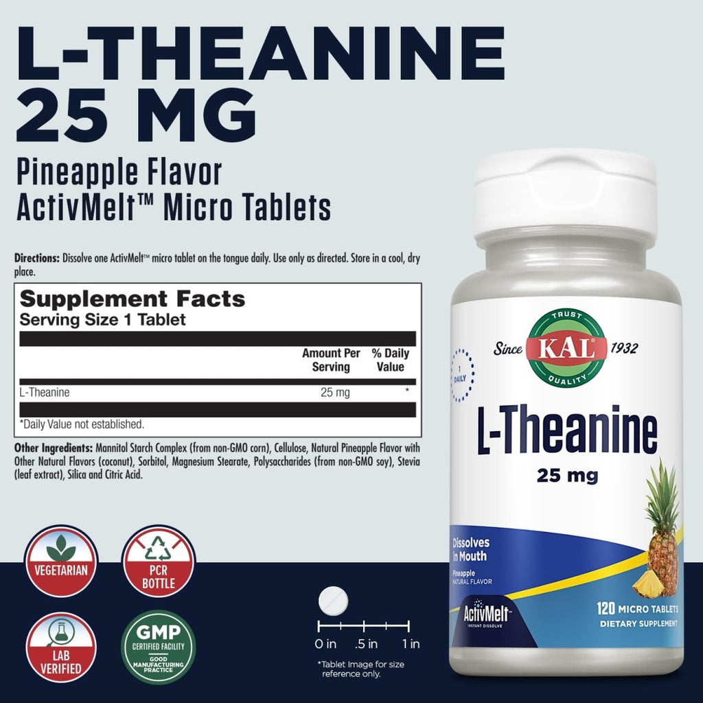 KAL L-Theanine ActivMelt 25mg Pineapple 120 Micro Tablets PN