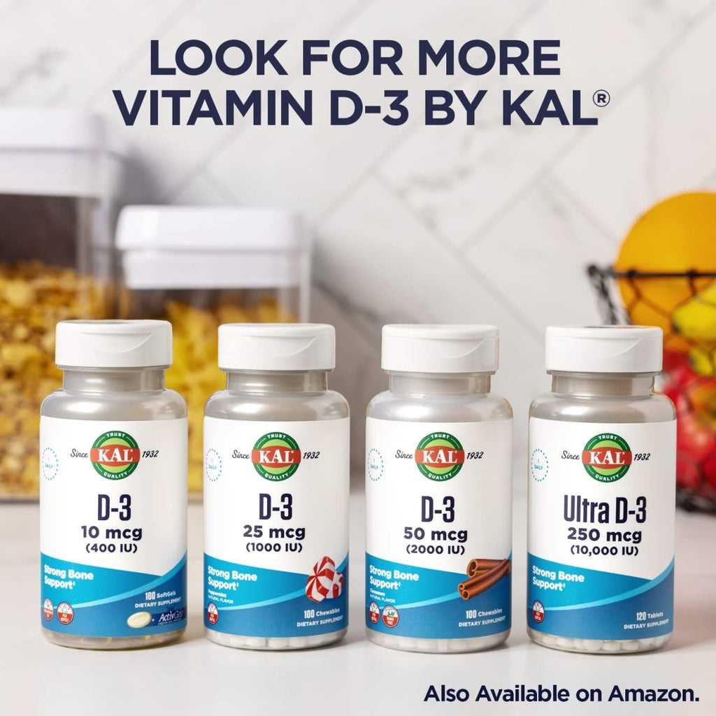 KAL Vitamin D3 Chewables 50 mcg, Vitamin D 2000 IU as Cholecalciferol, 200 Chewables