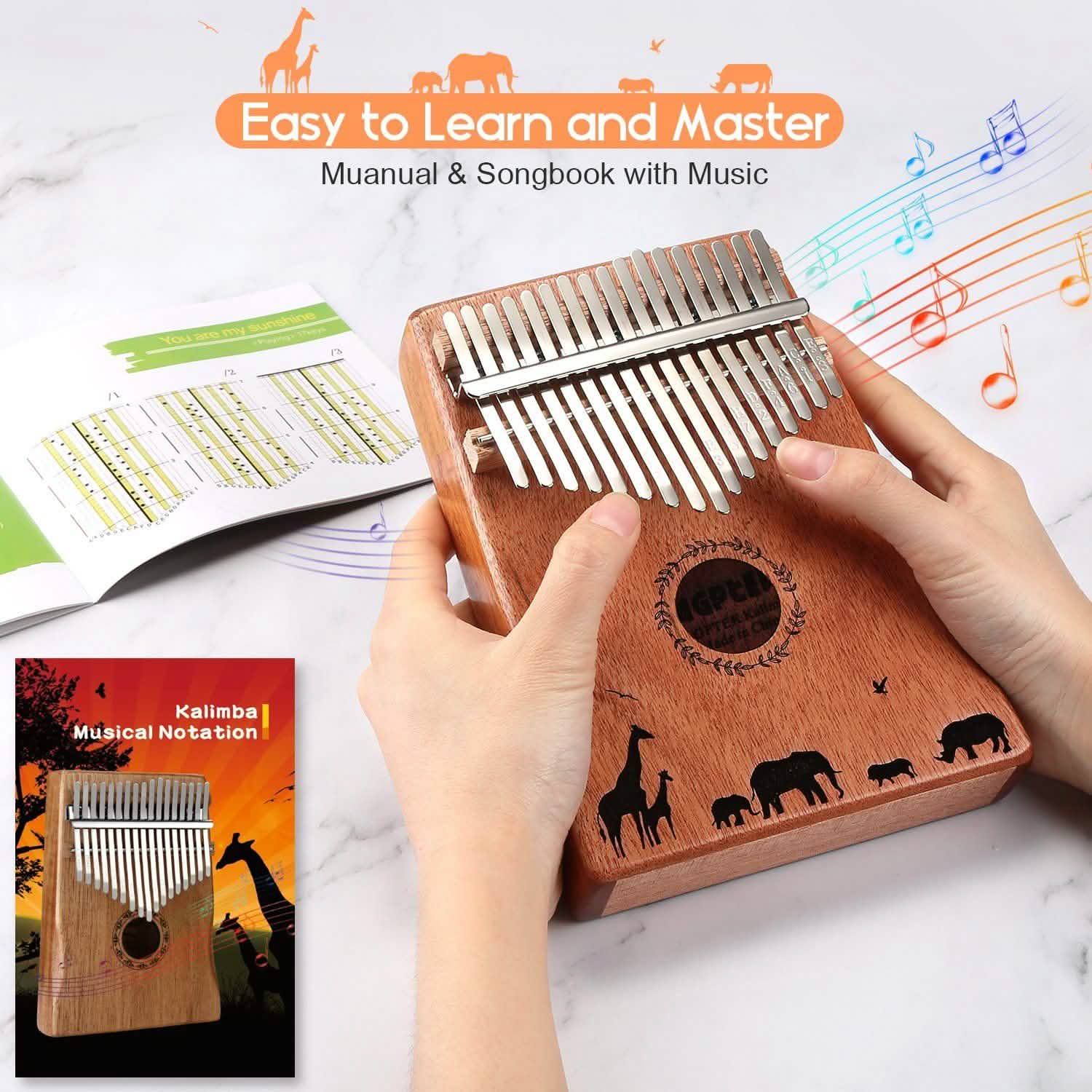 Kalimba 17 touches, piano à pouce avec marteau d'accordage et sac