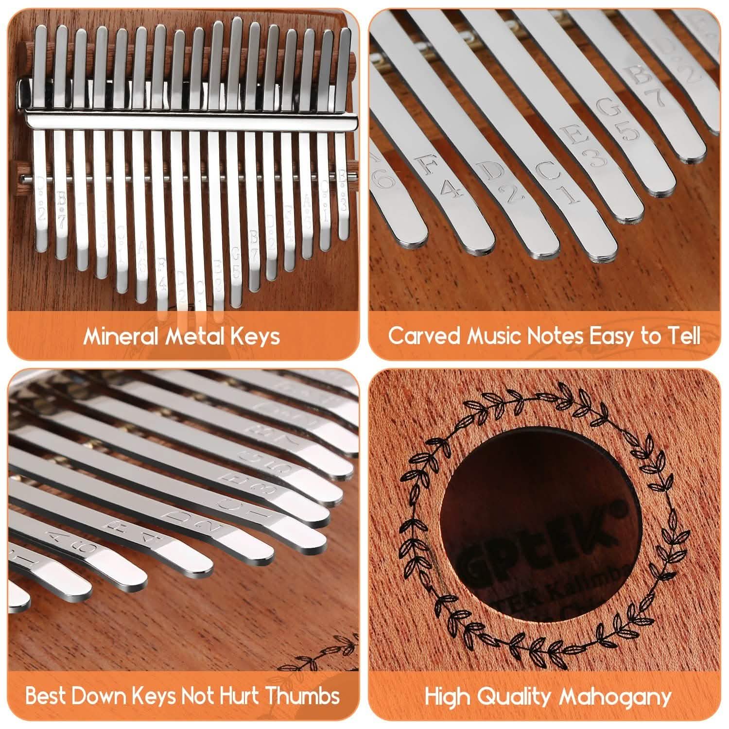 Kalimba 17 touches, piano à pouce avec marteau d'accordage et sac