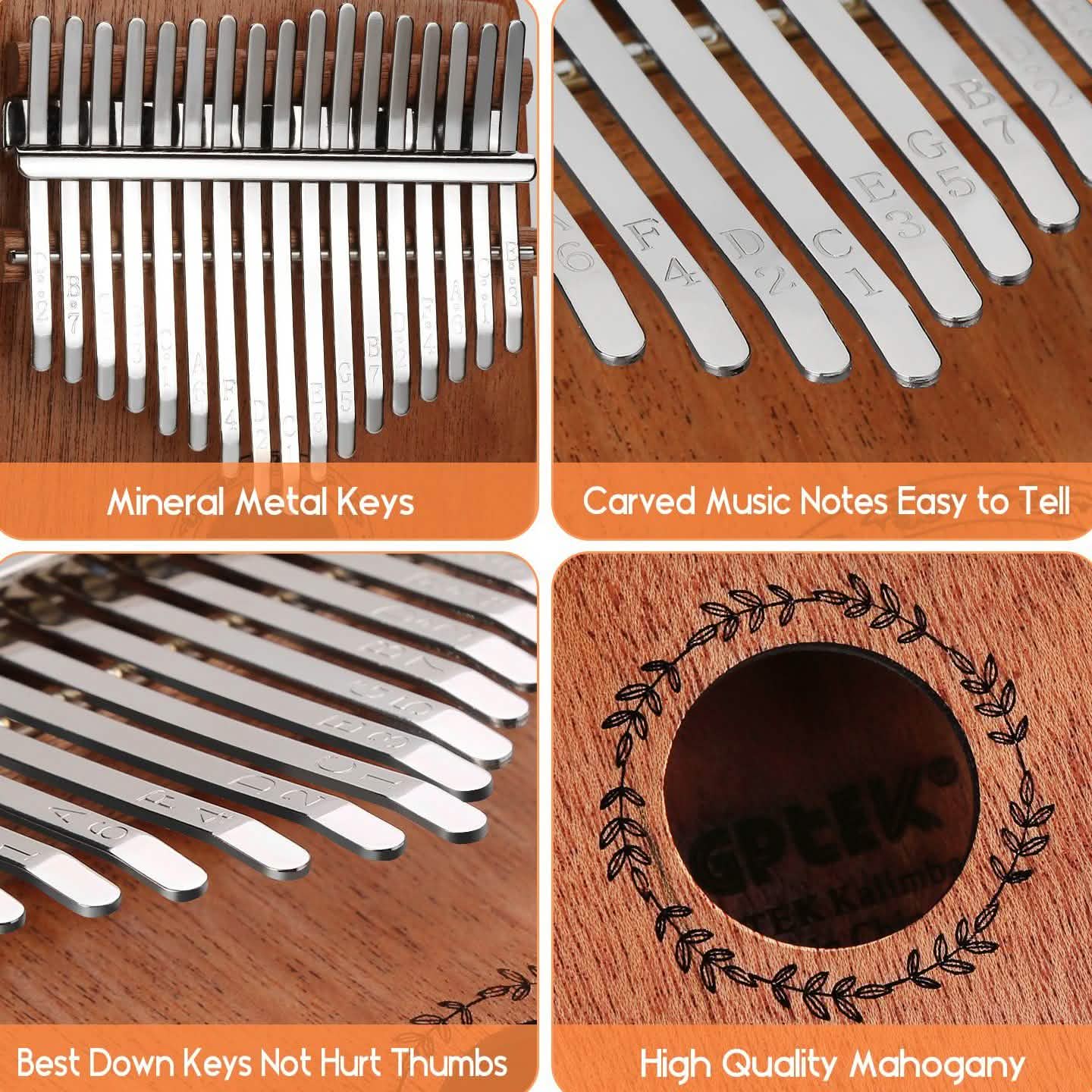 Kalimba 17 touches piano à pouce avec marteau d'accordage