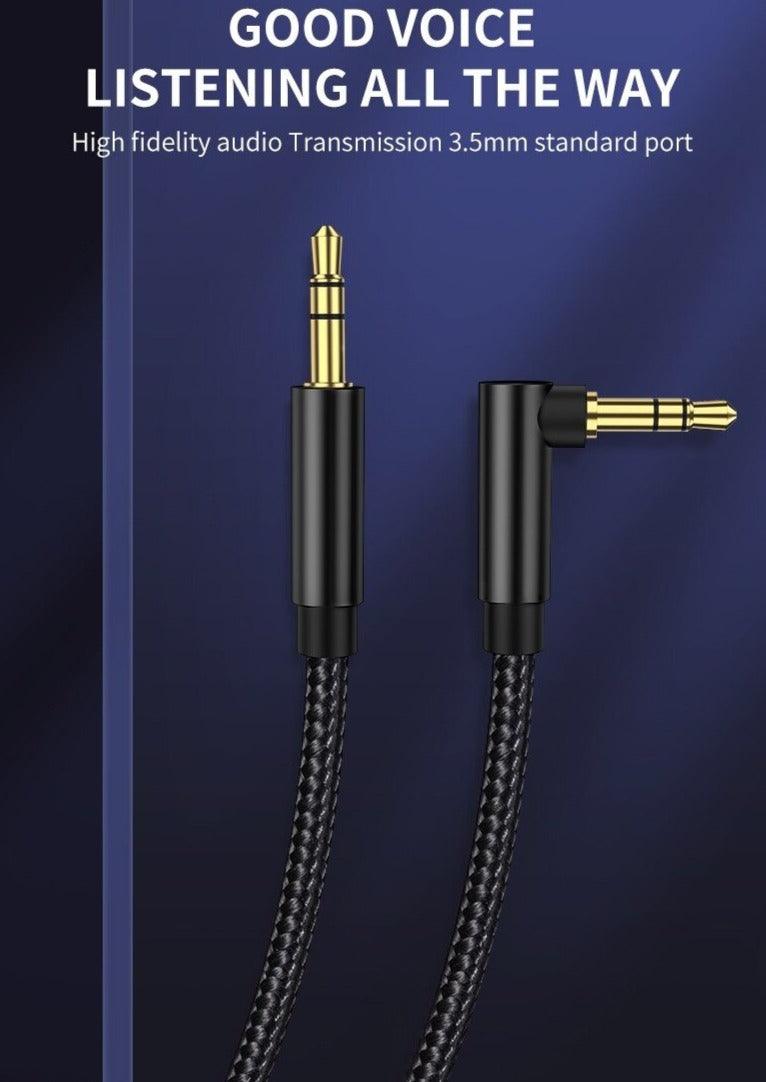 Câble auxiliaire Jack 3,5 mm Câble audio Jack haut-parleur Stéréo Cordon auxiliaire Câble auxiliaire à angle droit à 90 degrés Câble compatible pour casques audio, voiture, tablettes, haut-parleurs
