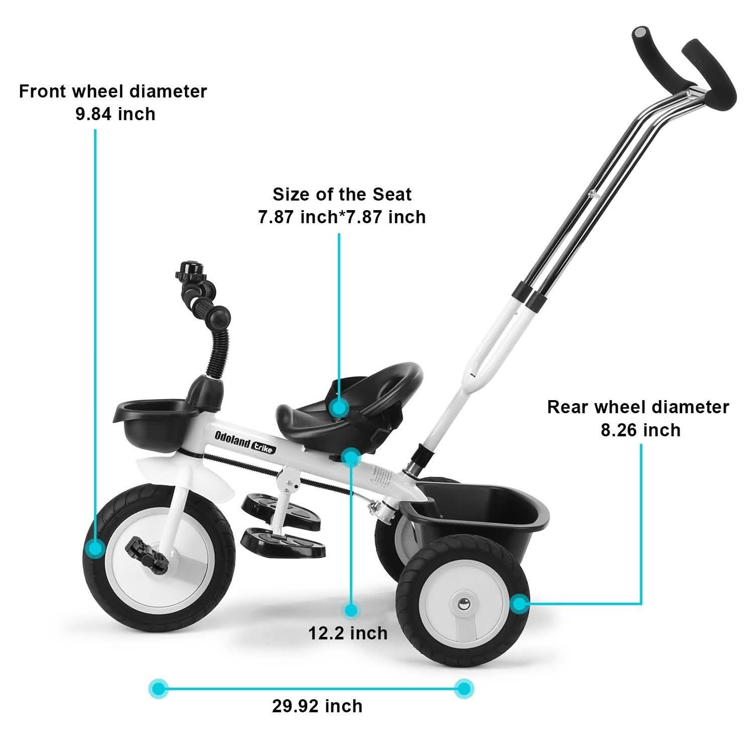 Tricycle enfant poussette avec poignée de poussée rétractable