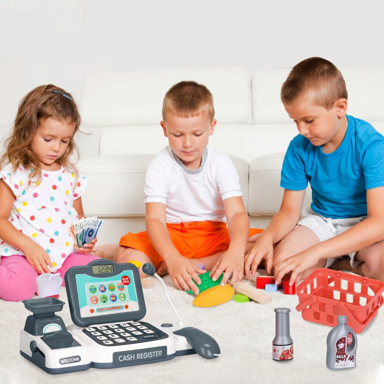 Caisse Enregistreuse Enfant Jouet de Caisse Simulation avec Scanner Calculatrice
