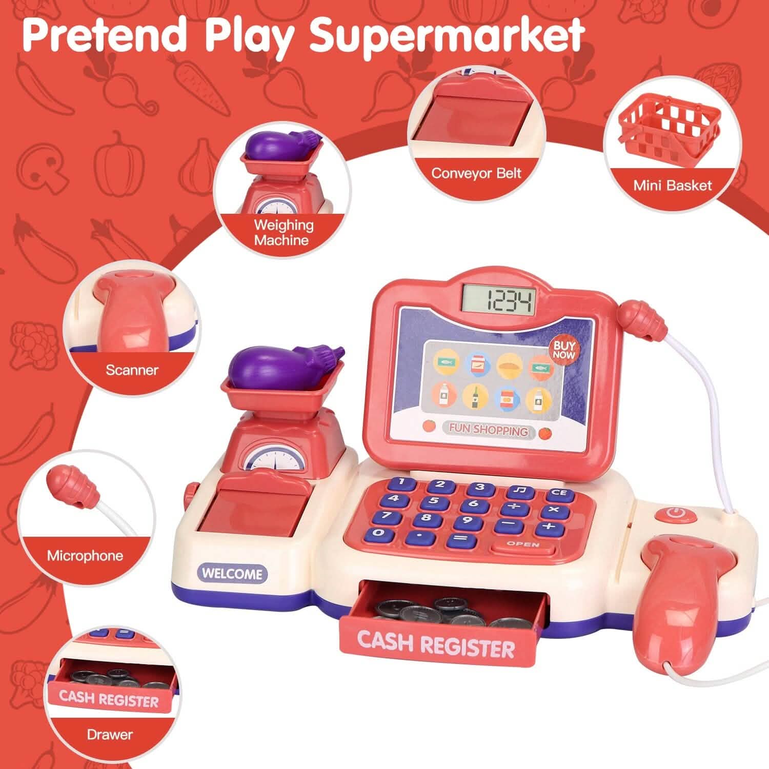 Caisse Enregistreuse Enfant Jouet de Caisse Simulation avec Scanner Calculatrice