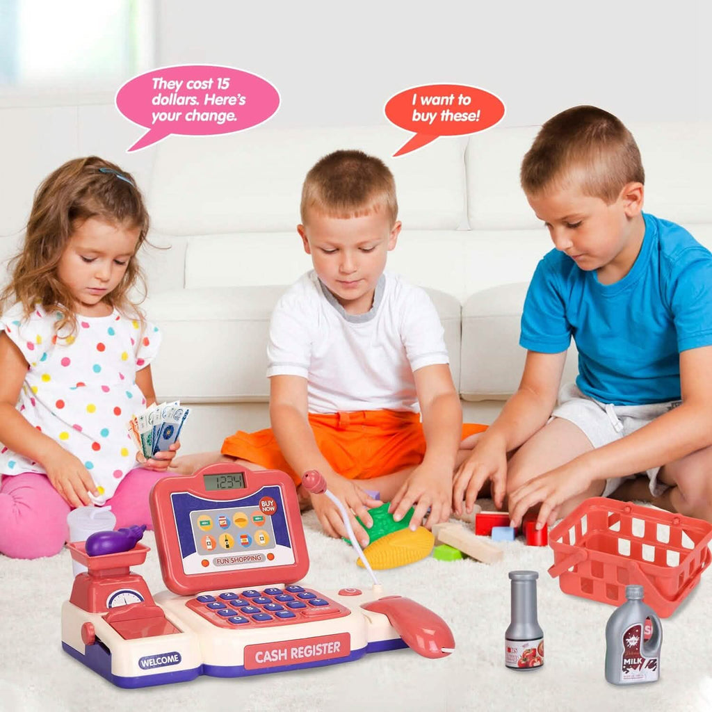 Caisse Enregistreuse Enfant Jouet de Caisse Simulation avec Scanner Calculatrice