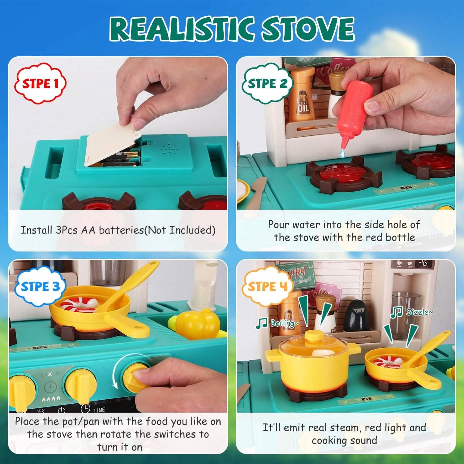 Cuisine pour enfants interactive, jouets de cuisine pour jeu d'imitation, ustensiles de cuisine