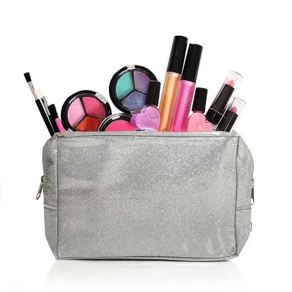 Trousse de Maquillage Lavable pour Enfants avec un Sac Cosmétique Scintillant