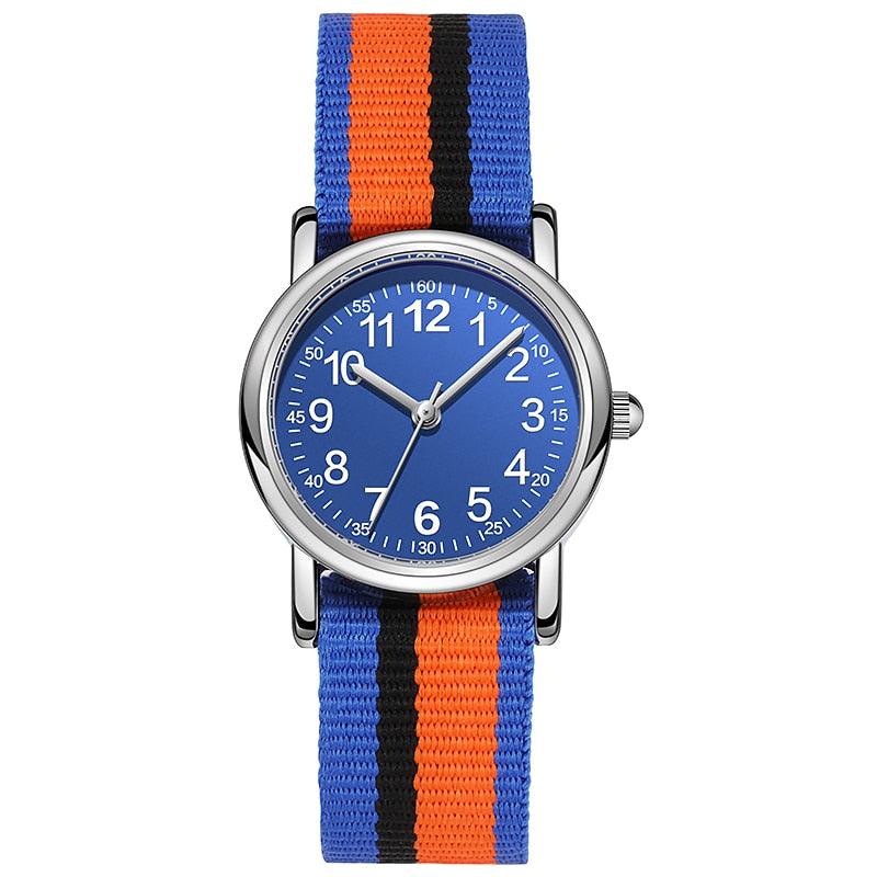 Montre pour enfants, bracelet en nylon multicolore, cadeau pour enfants, étudiants, montre analogique facile à lire, première montre pour enfants, montre-bracelet quotidienne pour garçons et filles avec bracelet en tissu doux