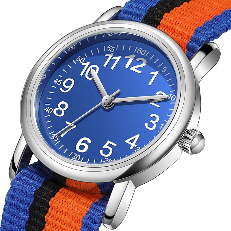 Montre pour enfants, bracelet en nylon multicolore, cadeau pour enfants, étudiants, montre analogique facile à lire, première montre pour enfants, montre-bracelet quotidienne pour garçons et filles avec bracelet en tissu doux