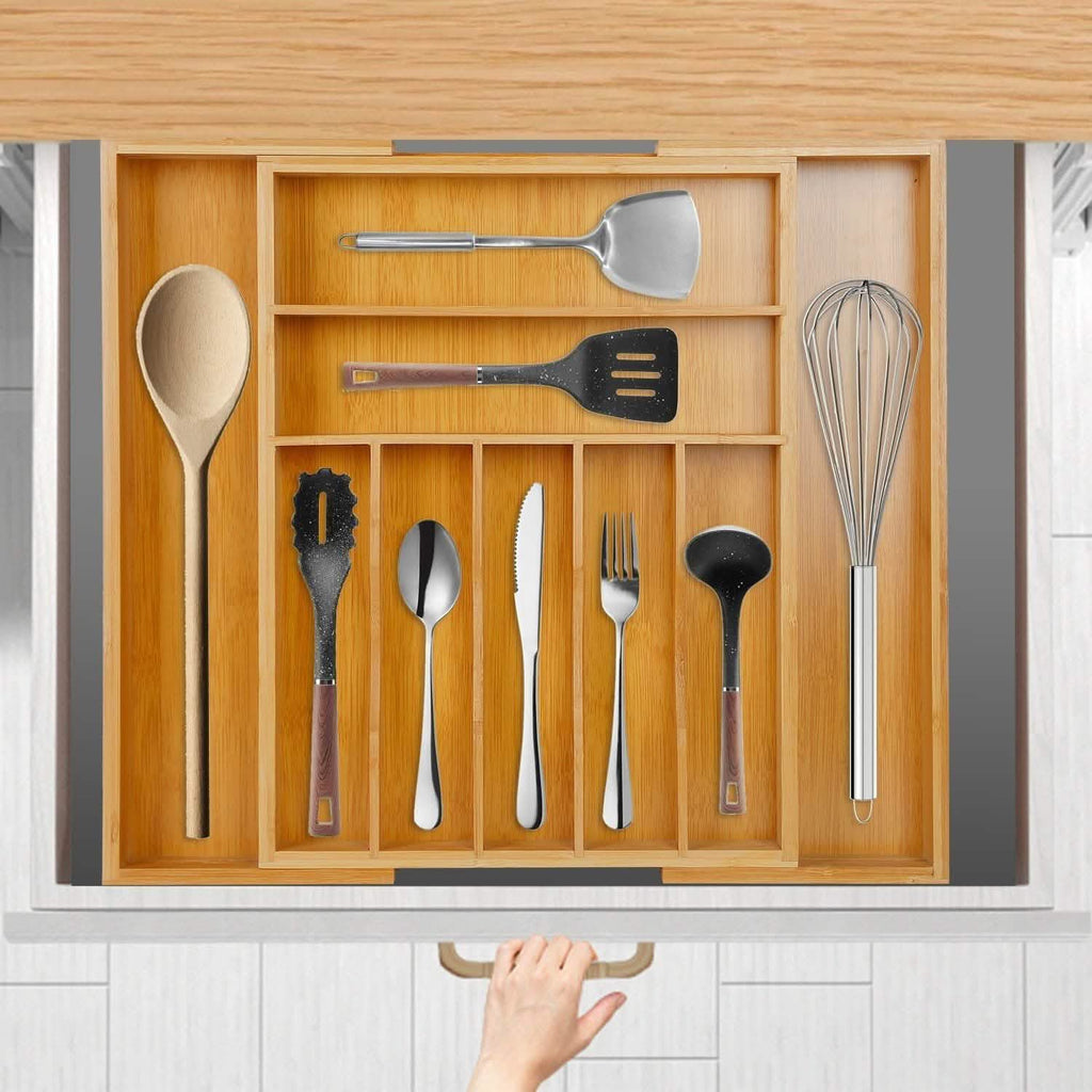 Organisateur de tiroir à couverts extensible en bambou pour la cuisine