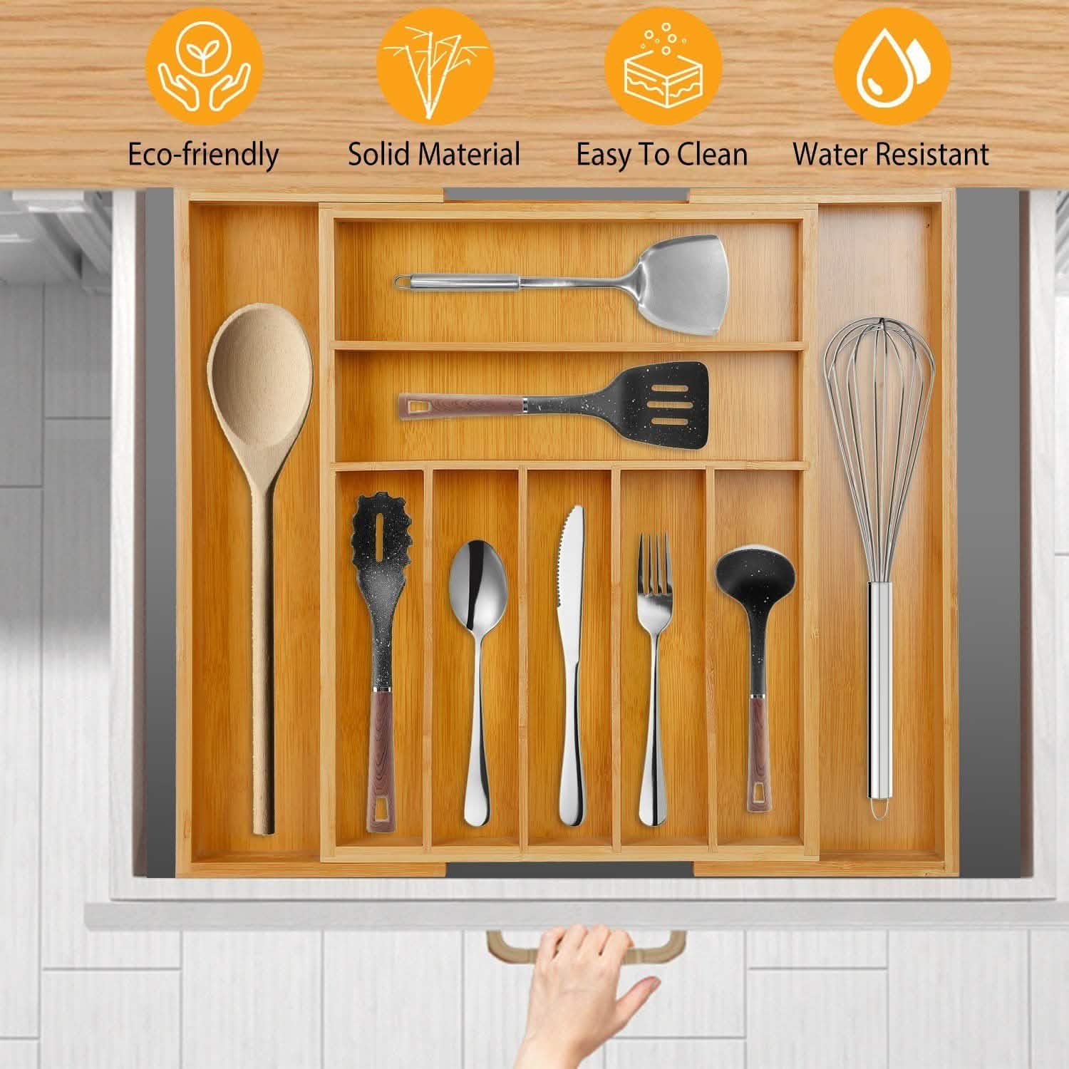 Organisateur de tiroir à couverts extensible en bambou pour la cuisine