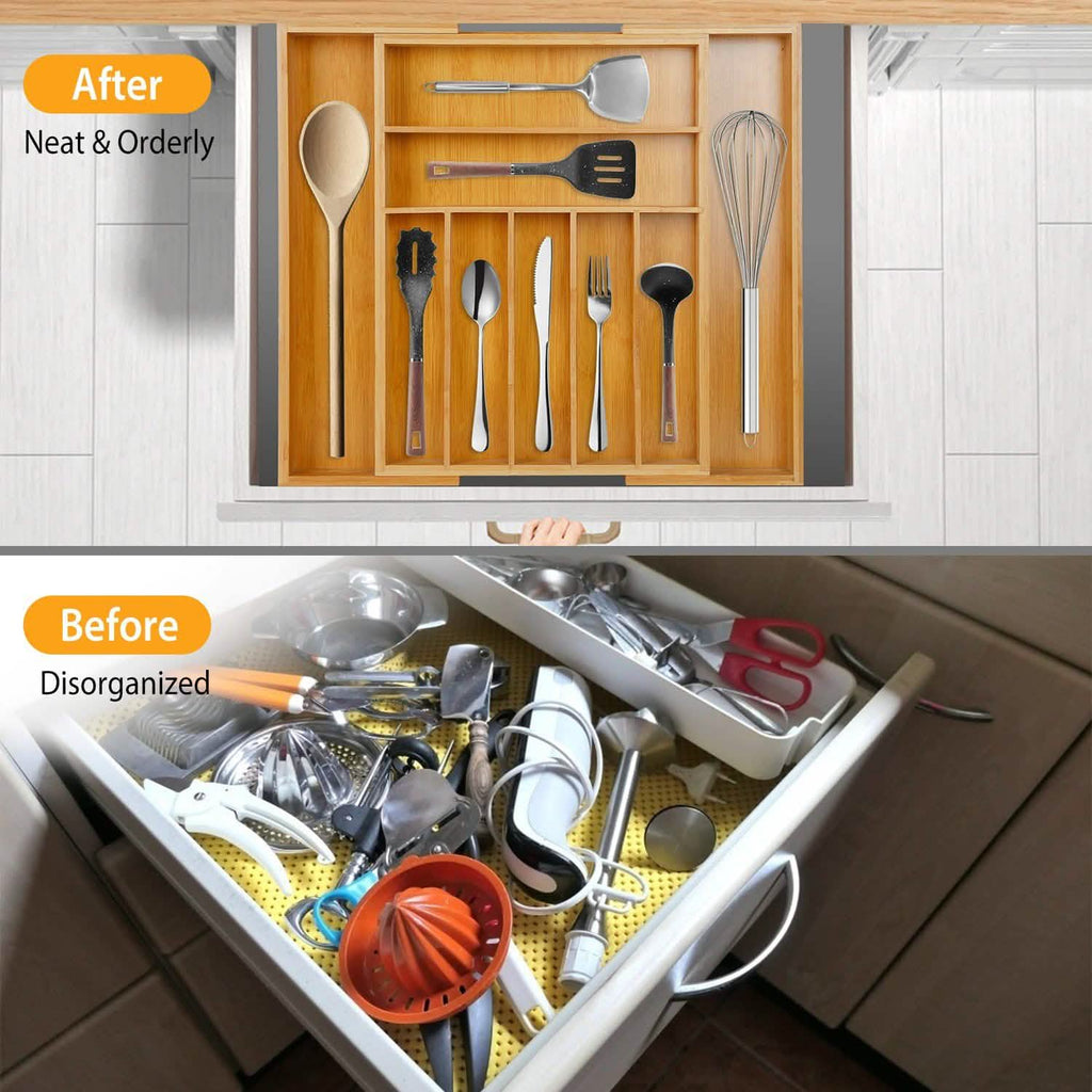 Organisateur de tiroir à couverts extensible en bambou pour la cuisine