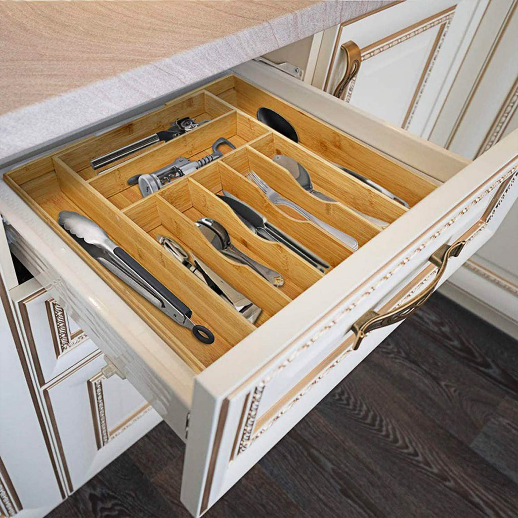 Organisateur de tiroir à couverts extensible en bambou pour la cuisine