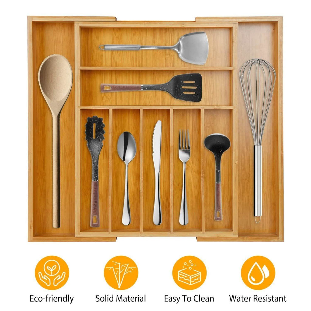 Organisateur de tiroir à couverts extensible en bambou pour la cuisine