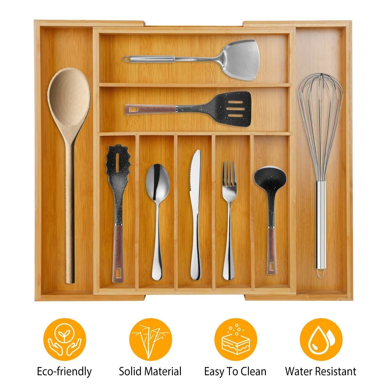 Organisateur de tiroir à couverts extensible en bambou pour la cuisine