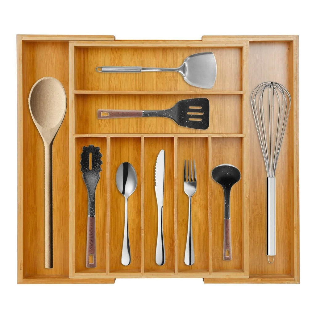 Organisateur de tiroir à couverts extensible en bambou pour la cuisine
