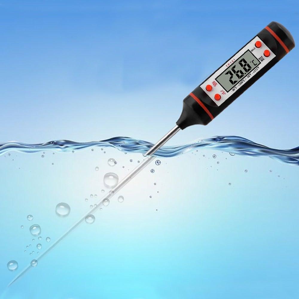 Thermomètre de cuisine à sonde en acier inoxydable 304 pour aliments, barbecue, lait, soupe, huile, thermomètre numérique étanche pour liquides, bougies, lecture instantanée avec sonde longue pour aliments, viande, lait