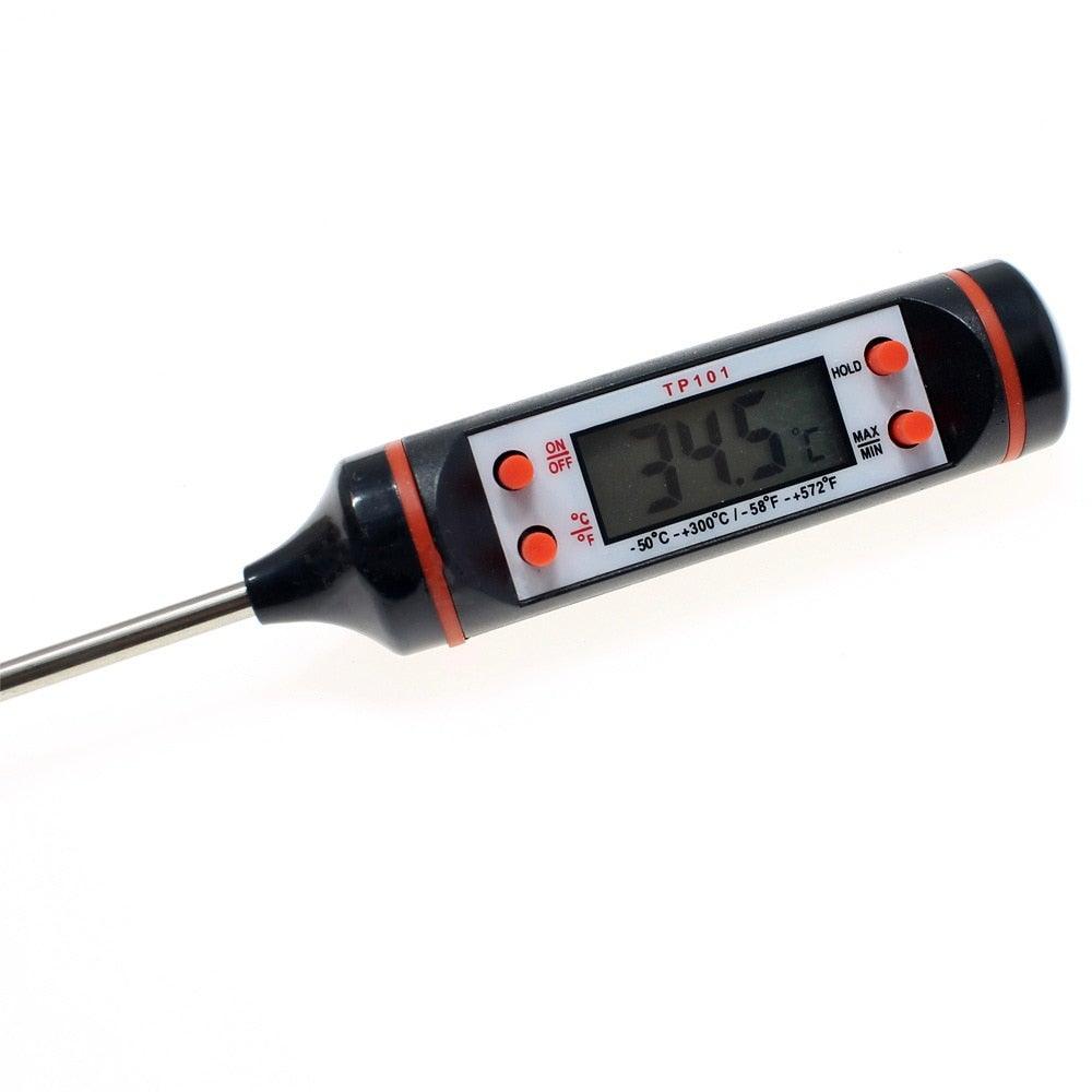 Thermomètre de cuisine à sonde en acier inoxydable 304 pour aliments, barbecue, lait, soupe, huile, thermomètre numérique étanche pour liquides, bougies, lecture instantanée avec sonde longue pour aliments, viande, lait