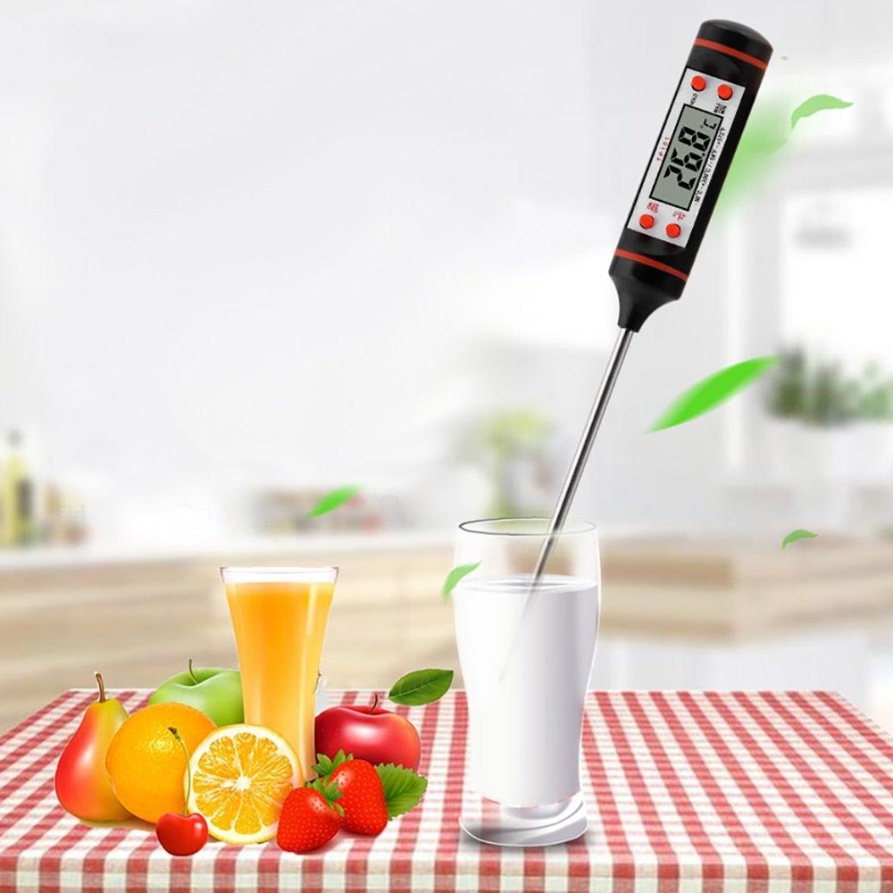 Thermomètre de cuisine à sonde en acier inoxydable 304 pour aliments, barbecue, lait, soupe, huile, thermomètre numérique étanche pour liquides, bougies, lecture instantanée avec sonde longue pour aliments, viande, lait