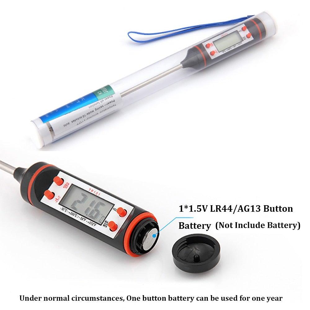 Thermomètre de cuisine à sonde en acier inoxydable 304 pour aliments, barbecue, lait, soupe, huile, thermomètre numérique étanche pour liquides, bougies, lecture instantanée avec sonde longue pour aliments, viande, lait