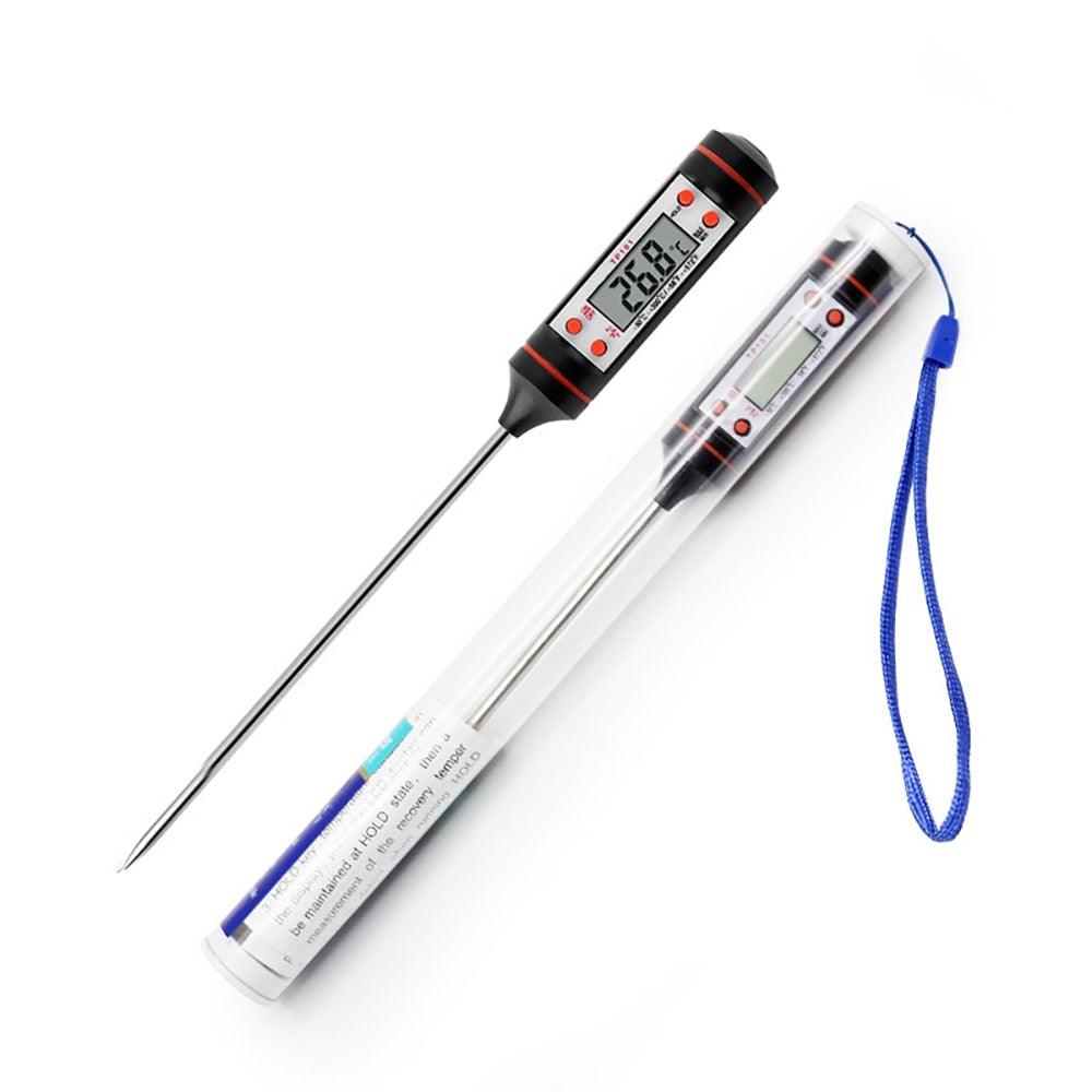 Thermomètre de cuisine à sonde en acier inoxydable 304 pour aliments, barbecue, lait, soupe, huile, thermomètre numérique étanche pour liquides, bougies, lecture instantanée avec sonde longue pour aliments, viande, lait